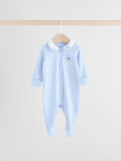 White/Blue Baby Embroidered Sleepsuits 3 Pack