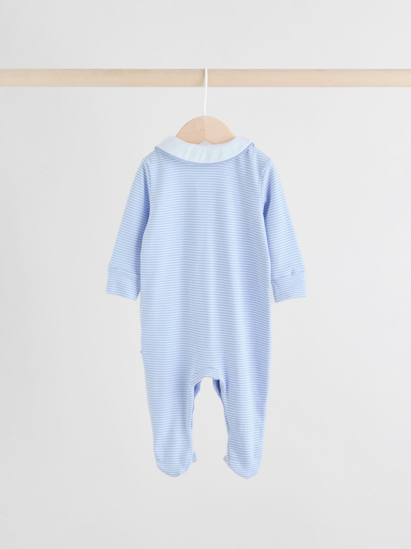 White/Blue Baby Embroidered Sleepsuits 3 Pack