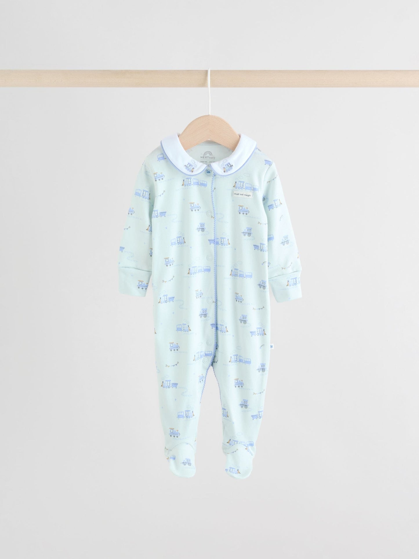 White/Blue Baby Embroidered Sleepsuits 3 Pack