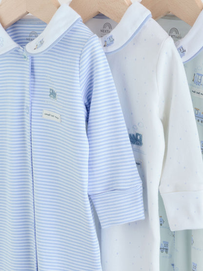 White/Blue Baby Embroidered Sleepsuits 3 Pack