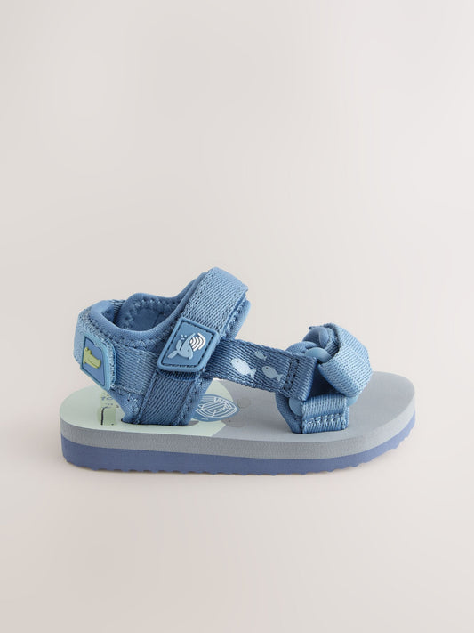 Blue Sea Print Wide Fit (G) Touch Fastening Adjustable Strap Tape Trekker Walking Sandals image 2