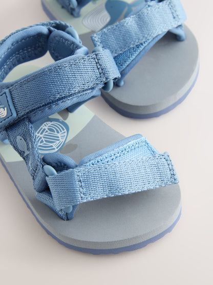Blue Sea Print Wide Fit (G) Touch Fastening Adjustable Strap Tape Trekker Walking Sandals image 4