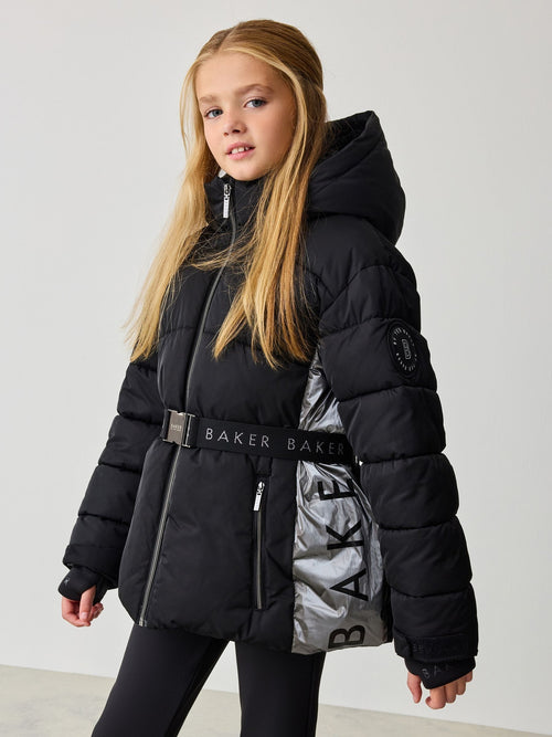 Baker by Ted Baker Shower Resistant Panel Belted Black Padded Coat image 1