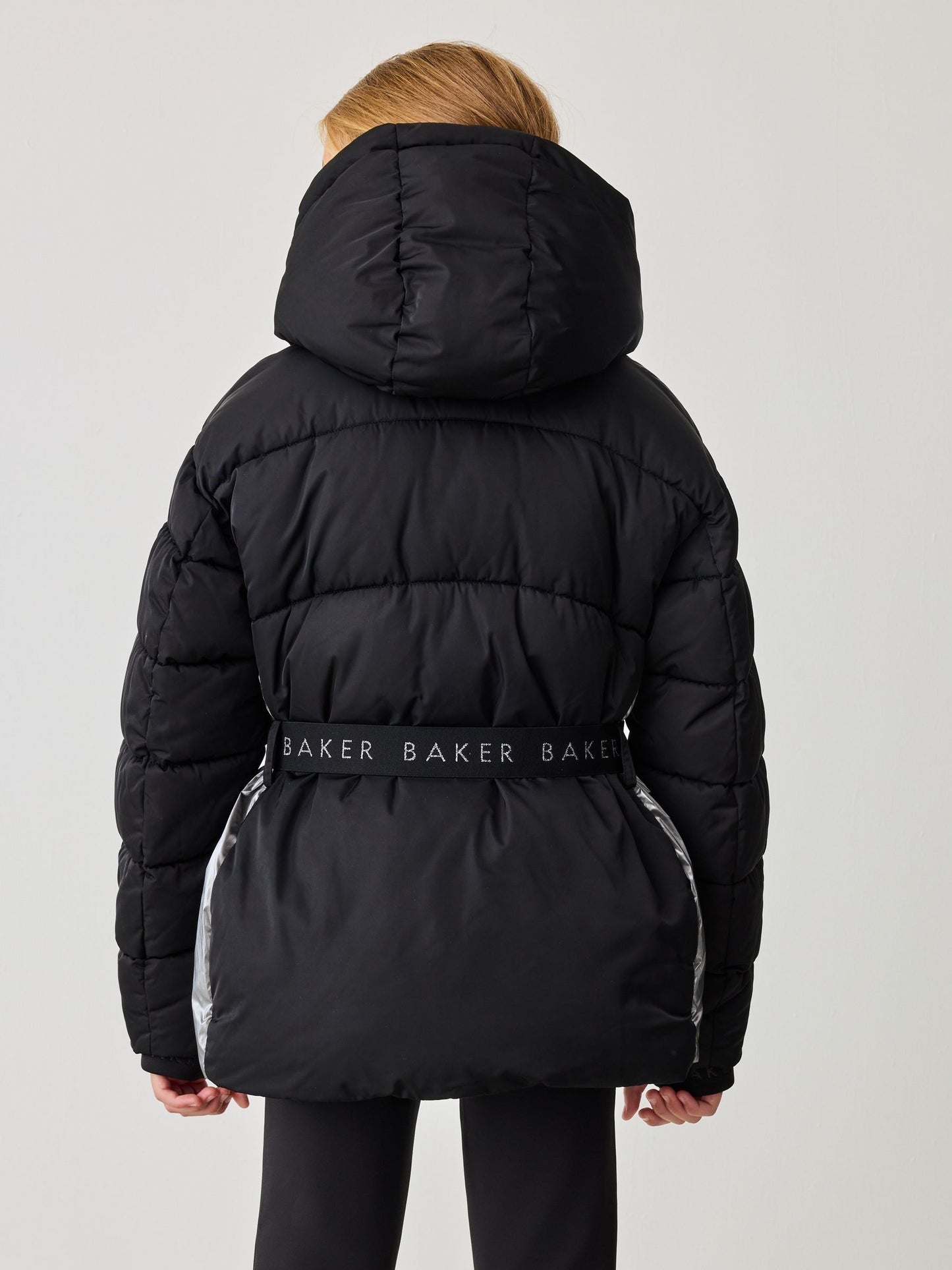 Baker by Ted Baker Shower Resistant Panel Belted Black Padded Coat image 3