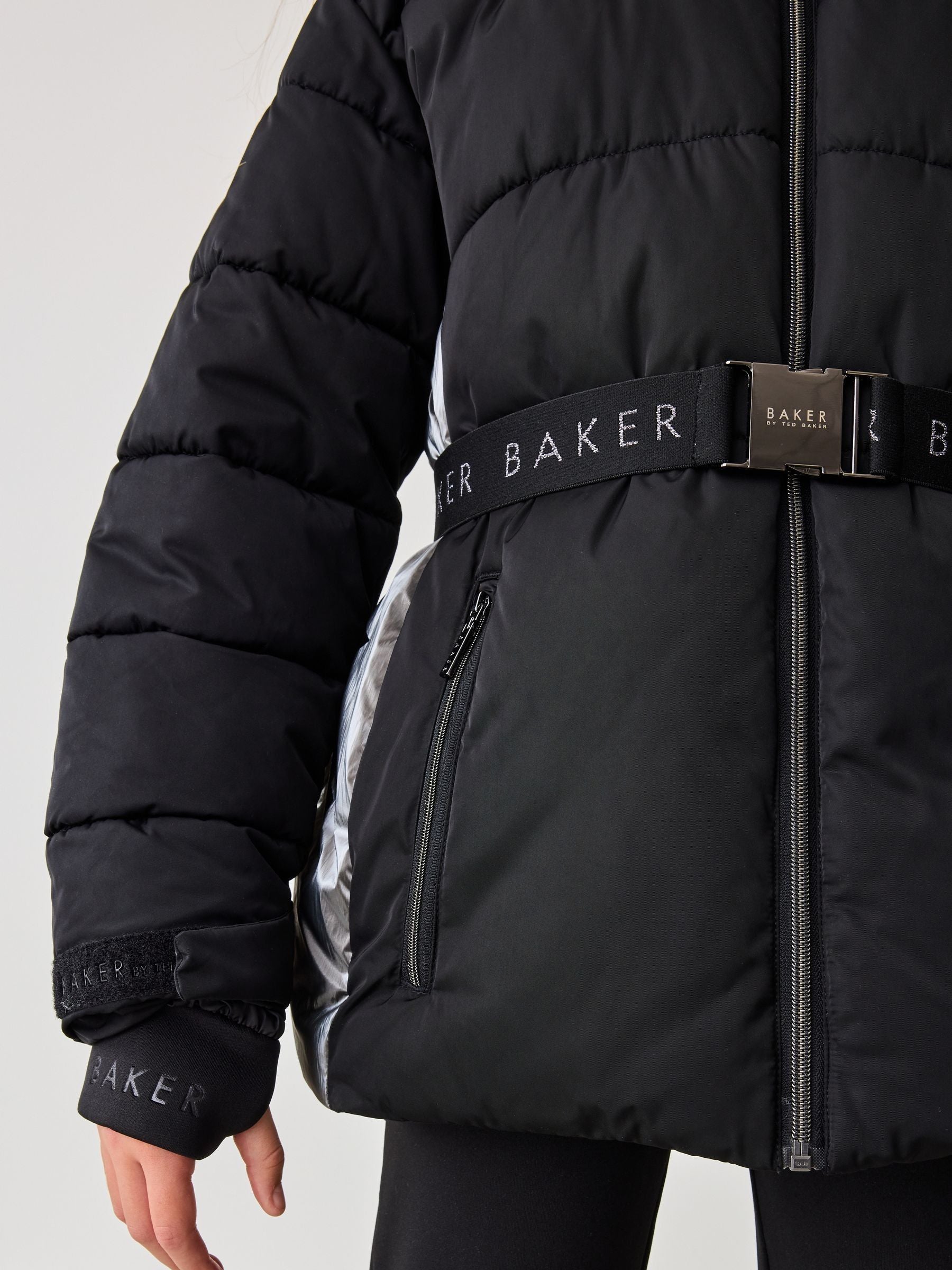 Baker by Ted Baker Shower Resistant Panel Belted Black Padded Coat image 4