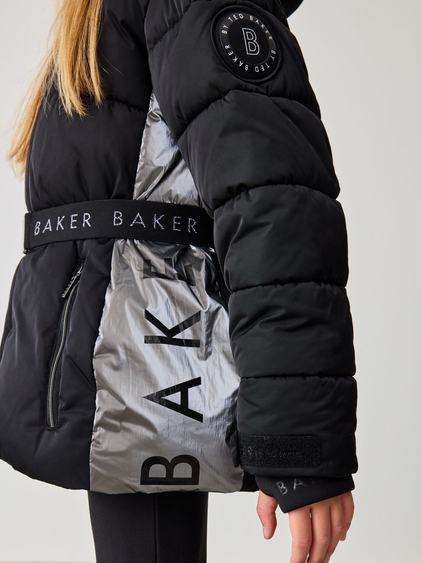 Baker by Ted Baker Shower Resistant Panel Belted Black Padded Coat image 5