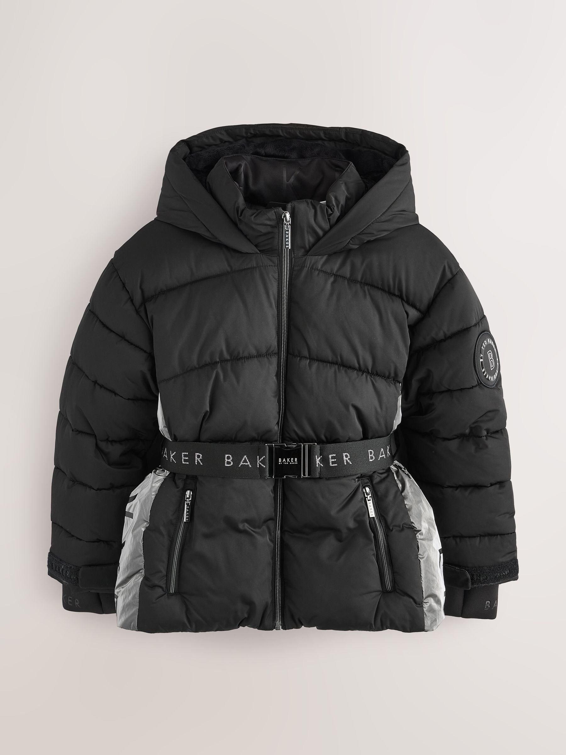 Baker by Ted Baker Shower Resistant Panel Belted Black Padded Coat image 6