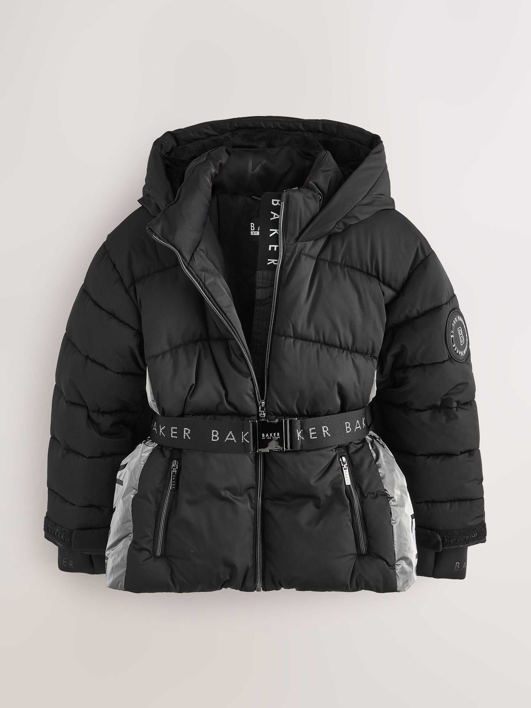 Baker by Ted Baker Shower Resistant Panel Belted Black Padded Coat image 7