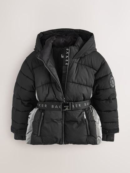 Baker by Ted Baker Shower Resistant Panel Belted Black Padded Coat image 7