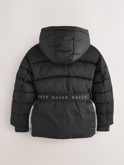 Baker by Ted Baker Shower Resistant Panel Belted Black Padded Coat image 8