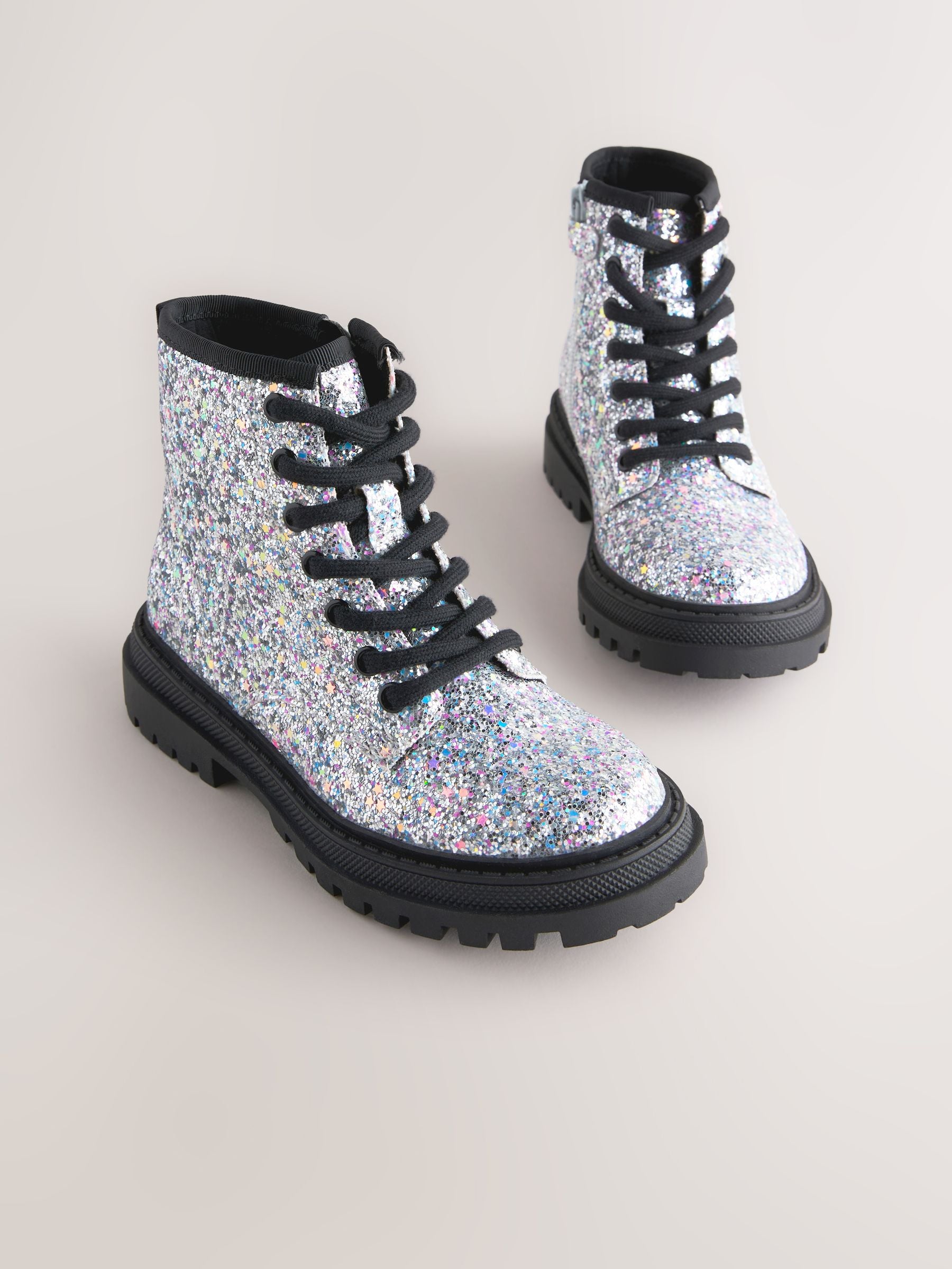Dsiney Kidz - Silver Glitter Standard Fit (F) Warm Lined Lace-Up Ankle Boots image 1