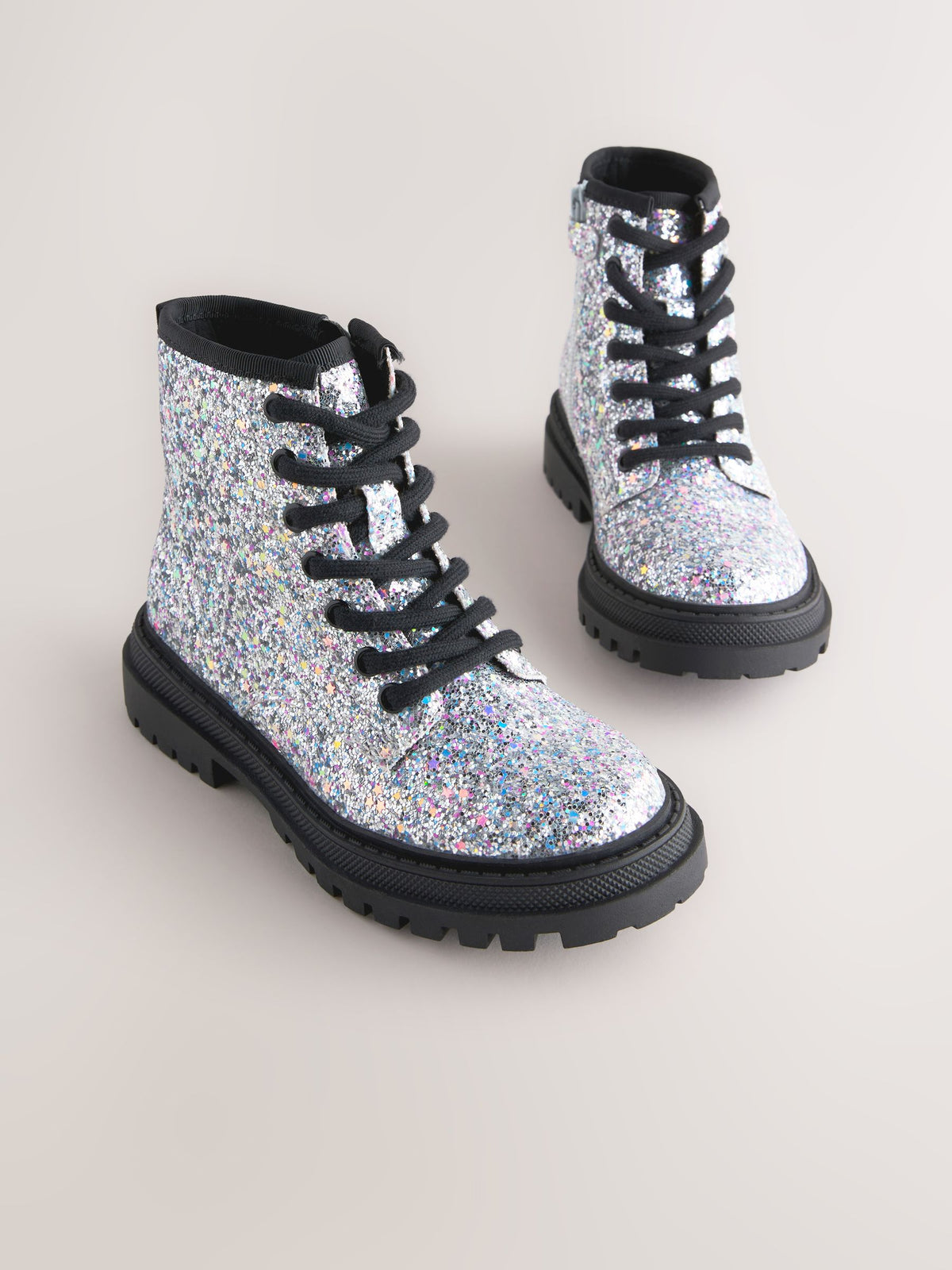 Dsiney Kidz - Silver Glitter Standard Fit (F) Warm Lined Lace-Up Ankle Boots image 1