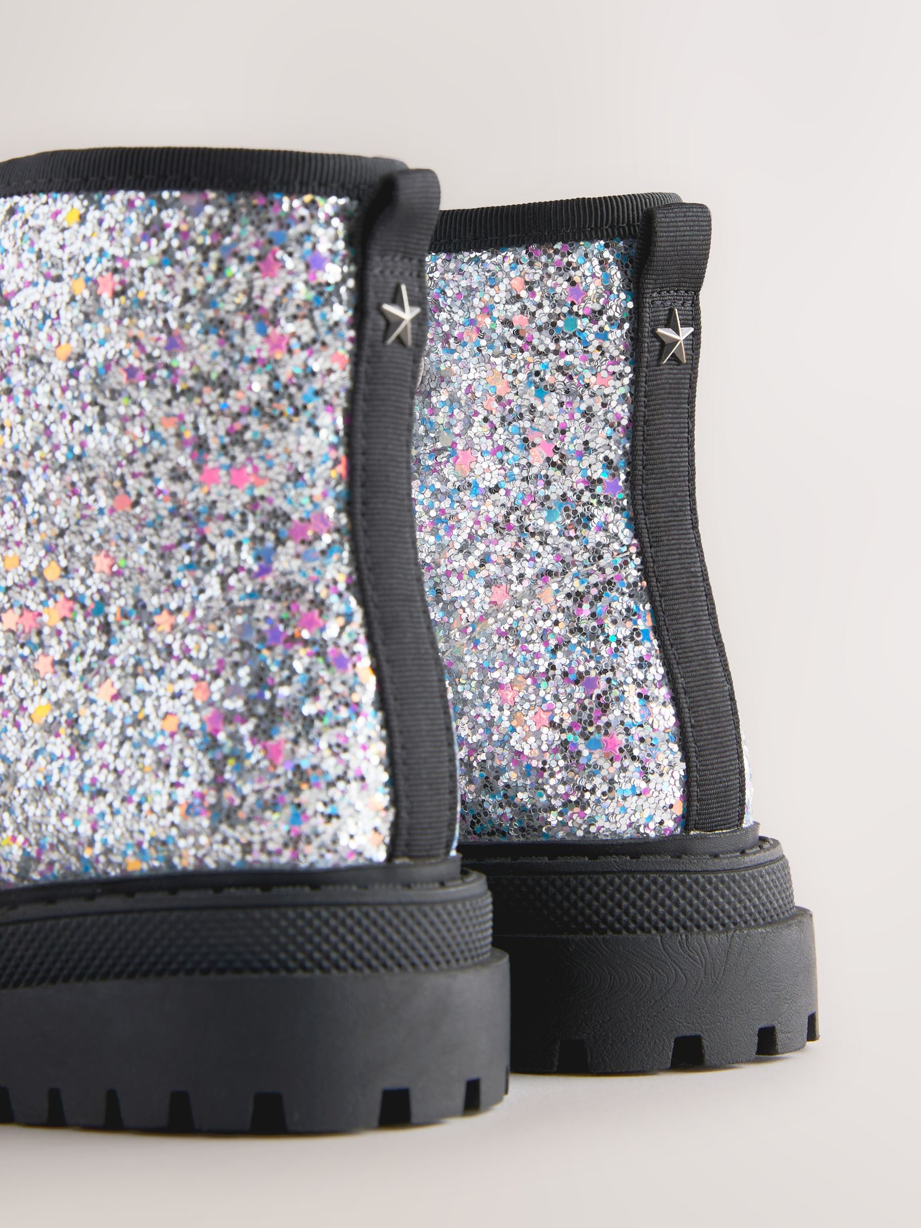 Dsiney Kidz - Silver Glitter Standard Fit (F) Warm Lined Lace-Up Ankle Boots image 4