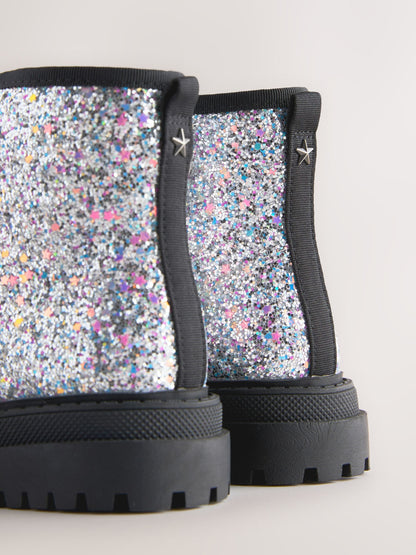 Dsiney Kidz - Silver Glitter Standard Fit (F) Warm Lined Lace-Up Ankle Boots image 4