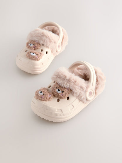 Neutral Bear Faux Fur Lined Clog Slippers