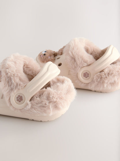 Neutral Bear Faux Fur Lined Clog Slippers