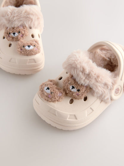 Neutral Bear Faux Fur Lined Clog Slippers