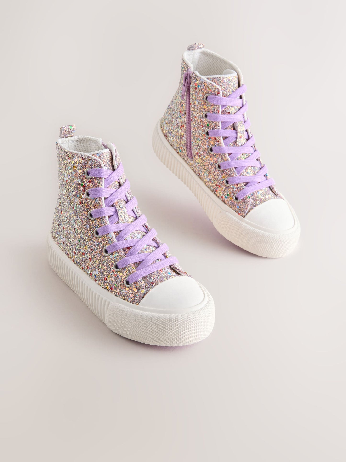 Multi Glitter Standard Fit (F) Lace Up High Top Trainers image 1