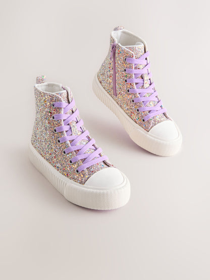 Multi Glitter Standard Fit (F) Lace Up High Top Trainers image 1