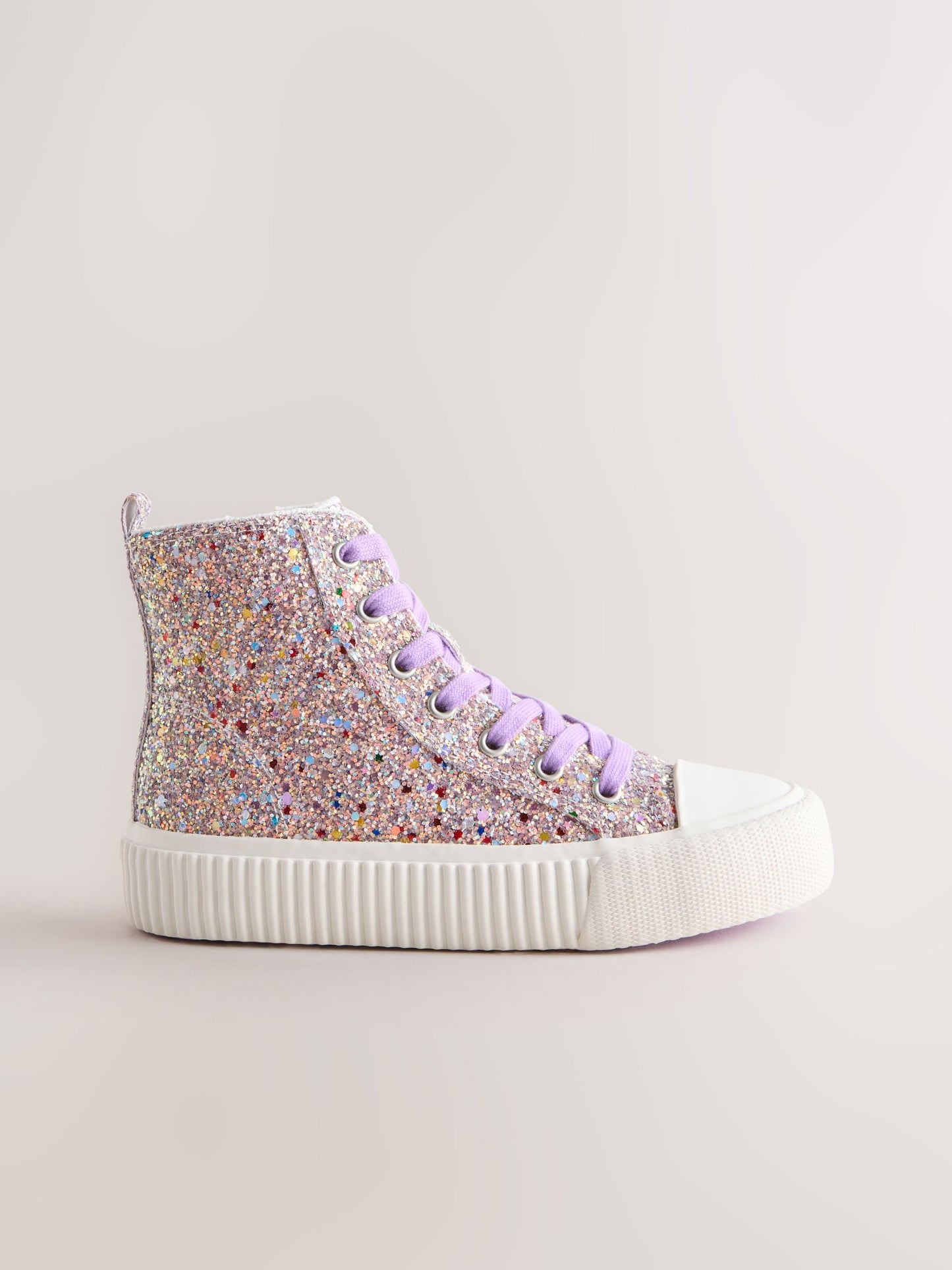 Multi Glitter Standard Fit (F) Lace Up High Top Trainers image 2