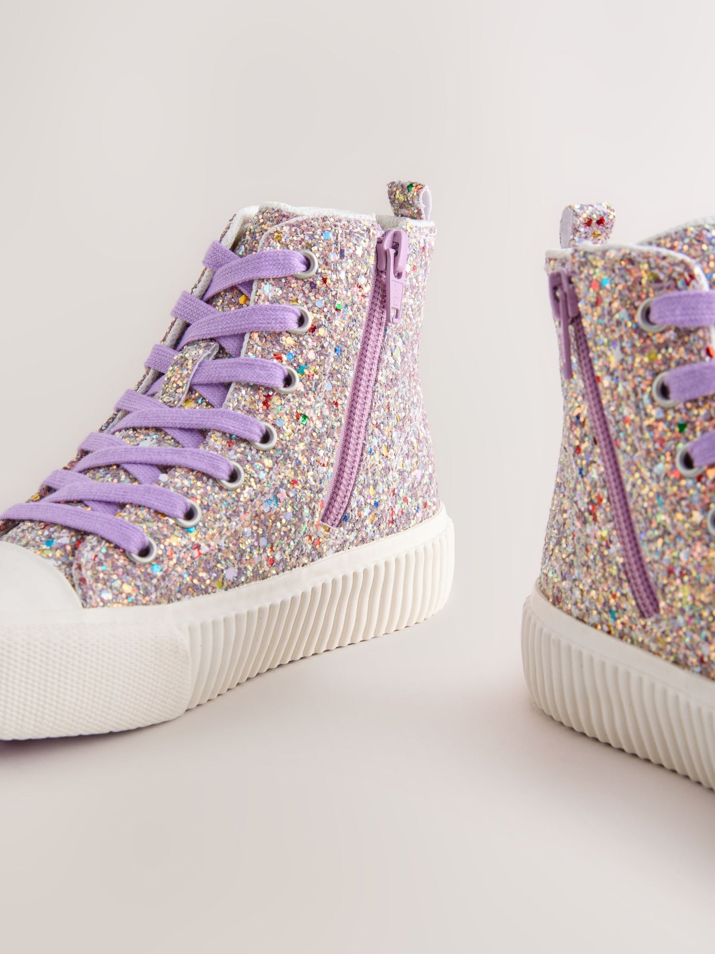 Multi Glitter Standard Fit (F) Lace Up High Top Trainers image 3