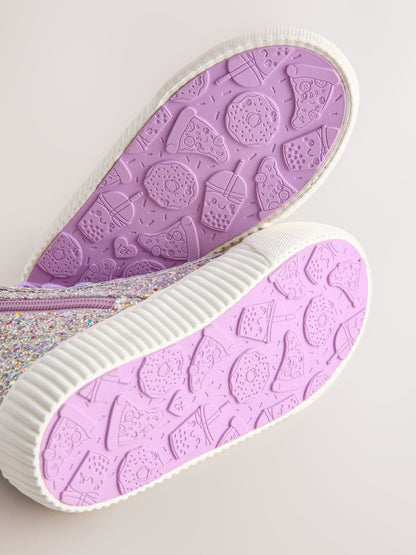 Multi Glitter Standard Fit (F) Lace Up High Top Trainers image 5