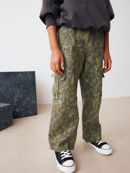 Dsiney Kidz - Green Leopard Wide Leg Cargo Jeans (3-16yrs) image 1