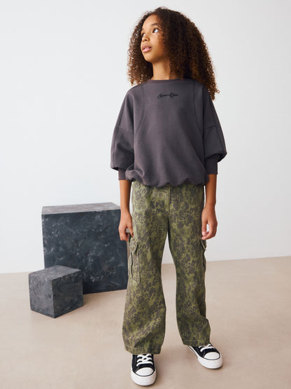 Dsiney Kidz - Green Leopard Wide Leg Cargo Jeans (3-16yrs) image 2
