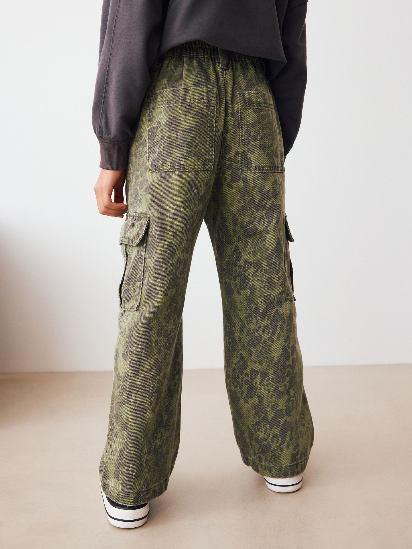 Dsiney Kidz - Green Leopard Wide Leg Cargo Jeans (3-16yrs) image 3