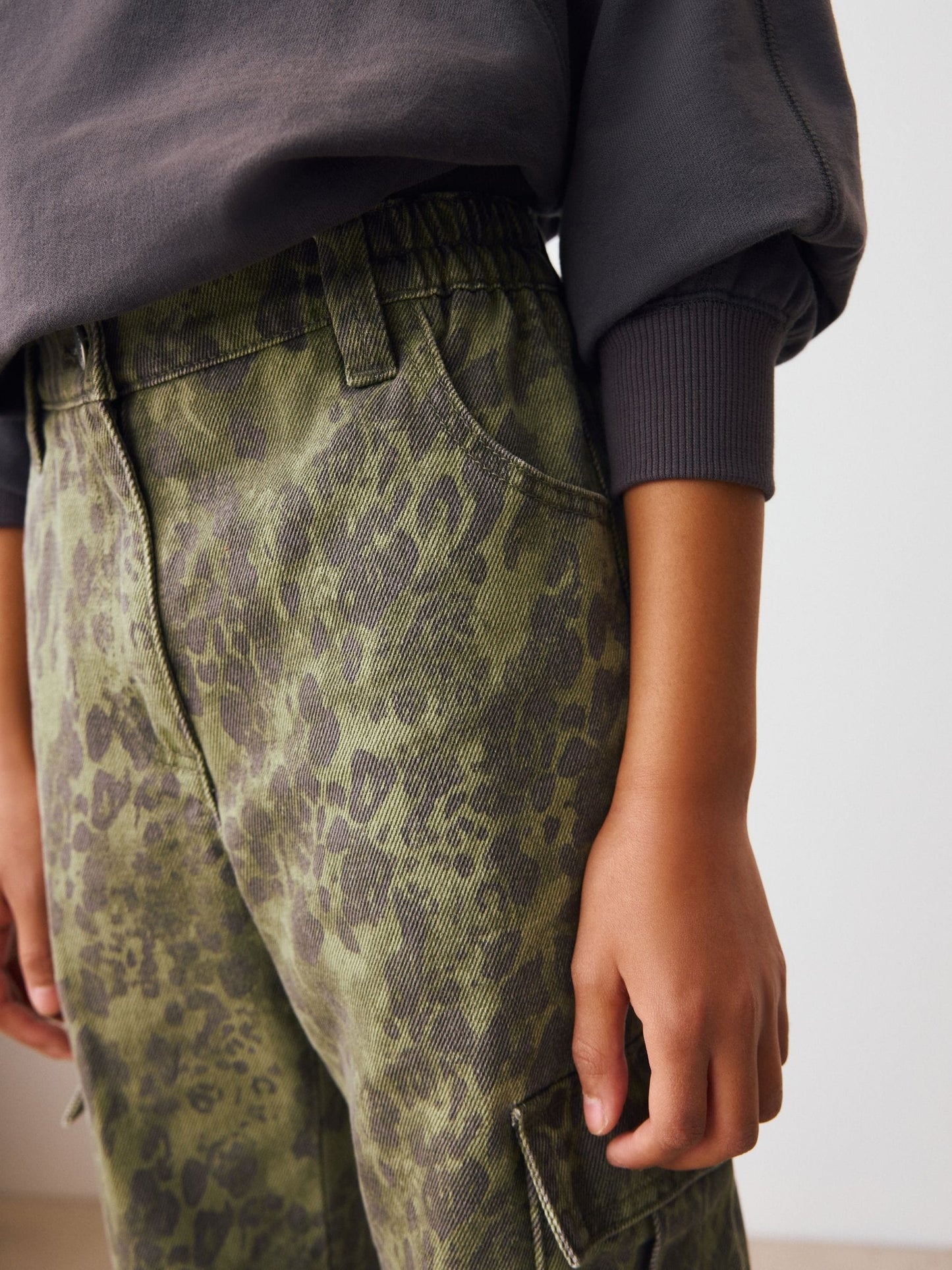 Dsiney Kidz - Green Leopard Wide Leg Cargo Jeans (3-16yrs) image 4