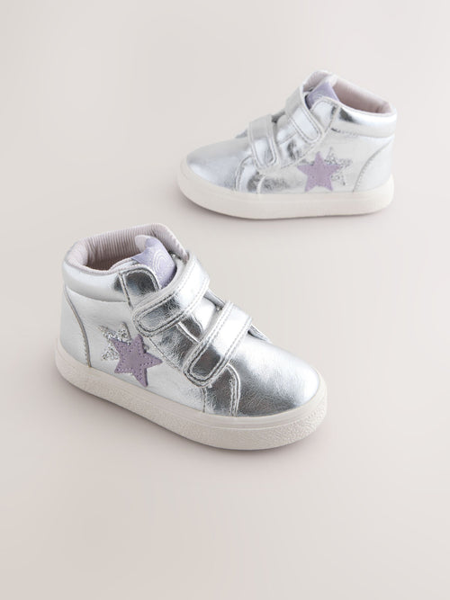 Silver Standard Fit (F) Touch Fasten High Top Trainers image 1