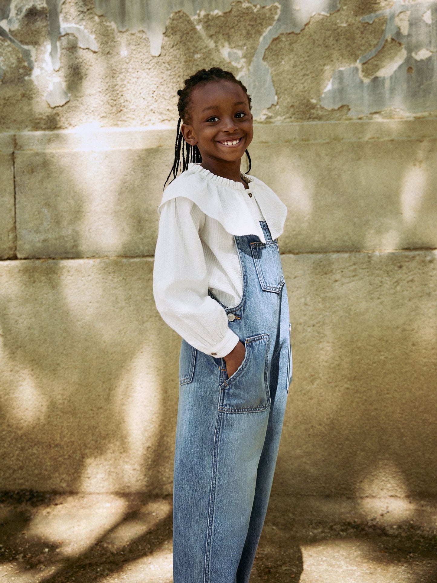 Dark Blue Wide Leg Dungarees (3-16yrs)