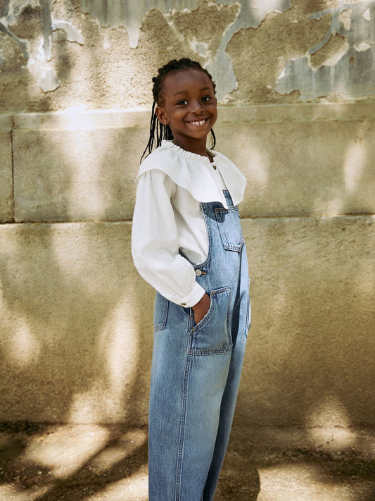 Dark Blue Wide Leg Dungarees (3-16yrs)