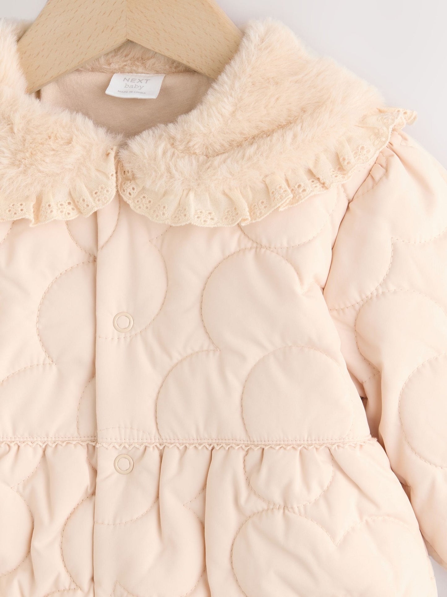 Neutral Oversized Collar Faux Fur Collar Quilted Baby Jacket (0mths-2yrs)