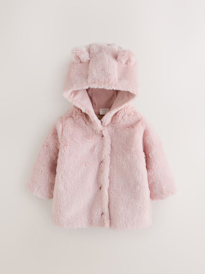 Pink Faux Fur Hooded Baby Jacket (0mths-2yrs)