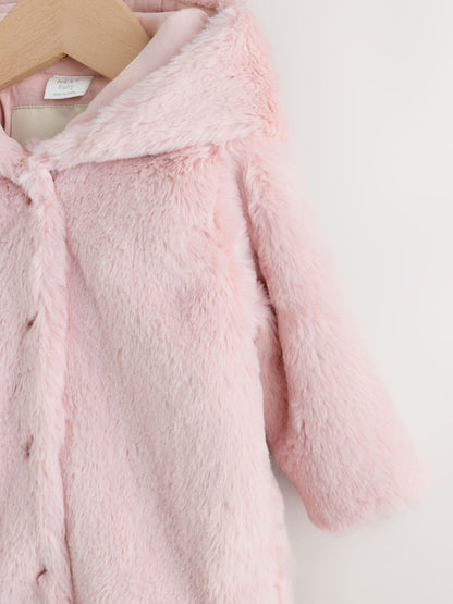 Pink Faux Fur Hooded Baby Jacket (0mths-2yrs)