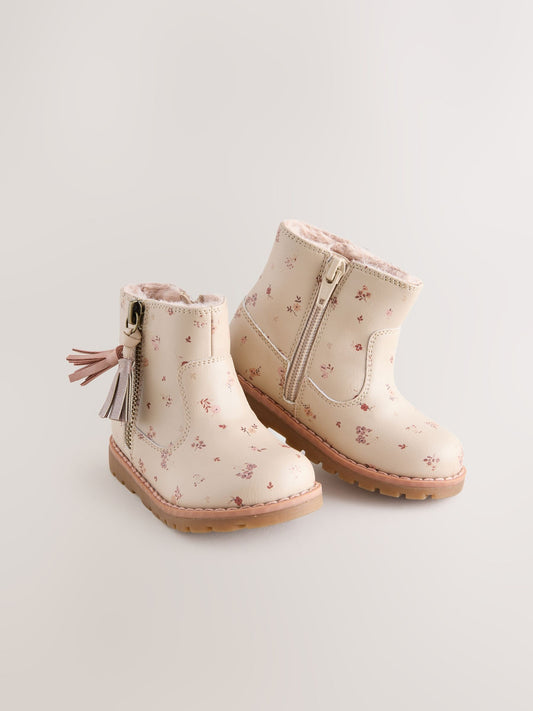 Neutral Floral Standard Fit (F) Chelsea Zip Tassel Ankle Boots image 1