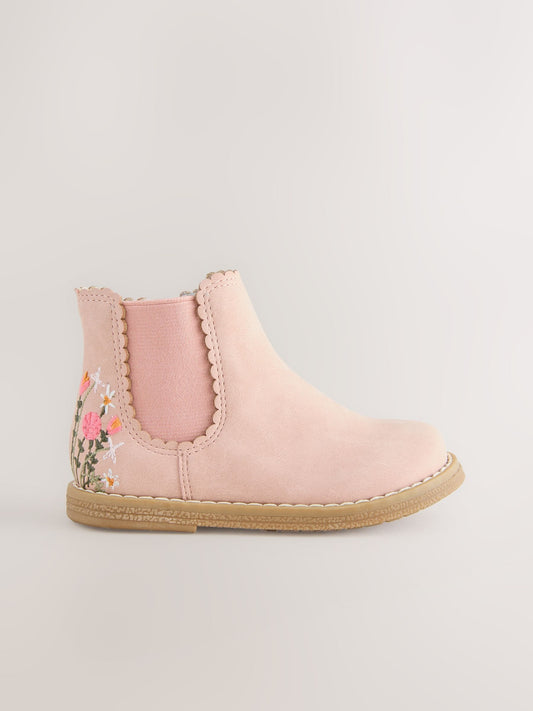 Pink Embroidered Standard Fit (F) Chelsea Ankle Boots image 2