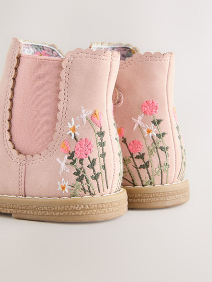 Pink Embroidered Standard Fit (F) Chelsea Ankle Boots image 5