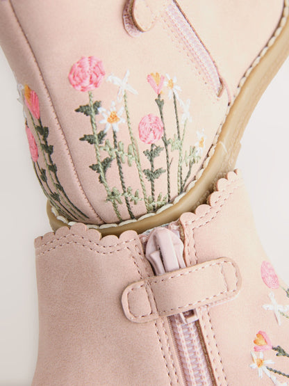 Pink Embroidered Standard Fit (F) Chelsea Ankle Boots image 6