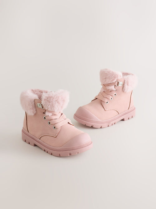Dsiney Kidz - Pink Lace Up Faux Fur Lined Boots image 1
