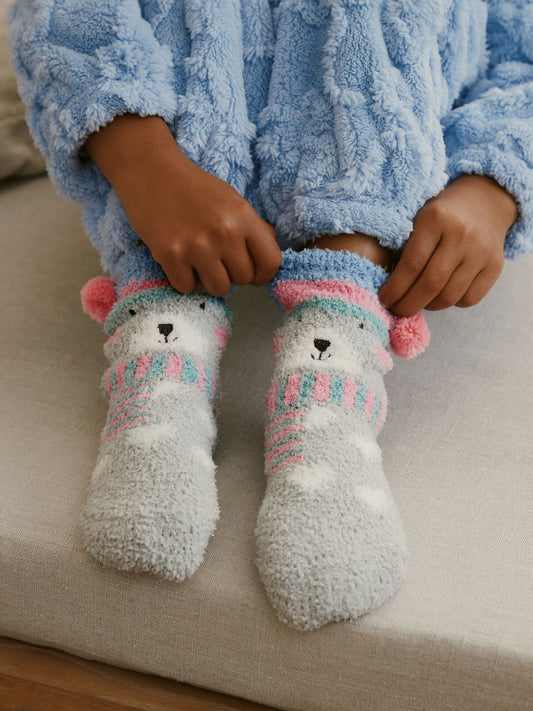 Grey/Blue Polarbear Print Christmas Cosy Ankle Socks image 1