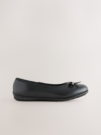 Black Standard Fit (F) Leather Ballerina School Shoes image 2