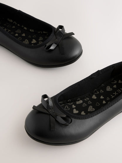 Black Standard Fit (F) Leather Ballerina School Shoes image 3