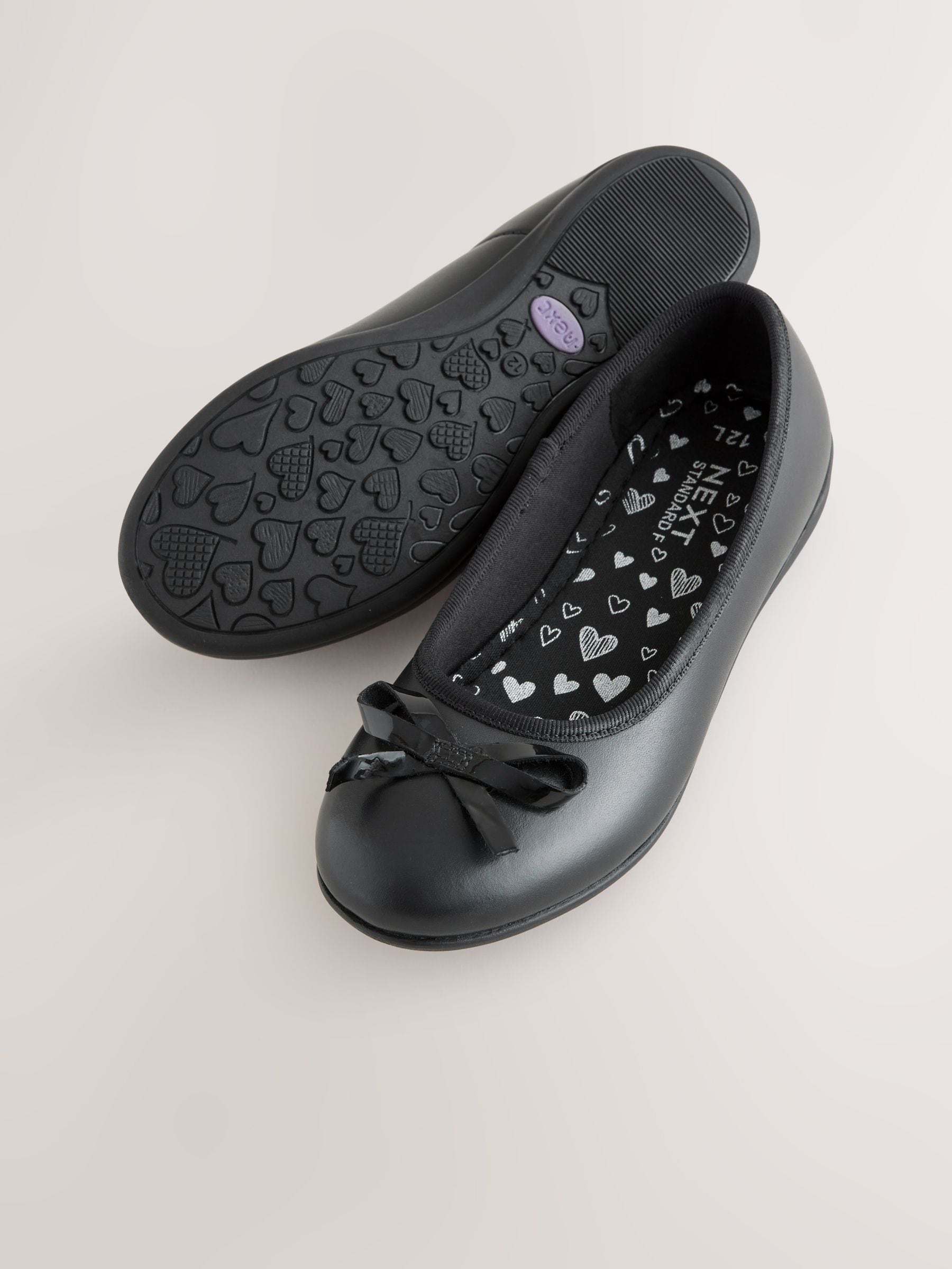 Black Standard Fit (F) Leather Ballerina School Shoes image 4