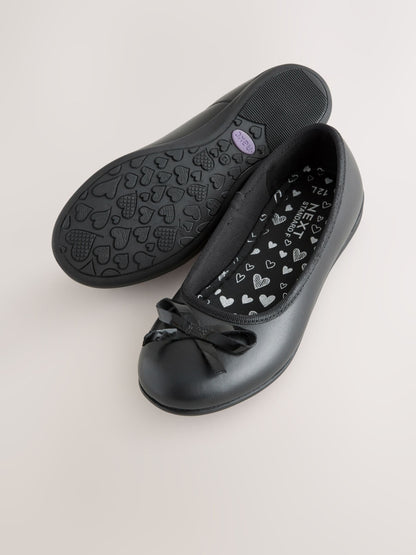 Black Standard Fit (F) Leather Ballerina School Shoes image 4