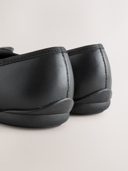 Black Standard Fit (F) Leather Ballerina School Shoes image 6