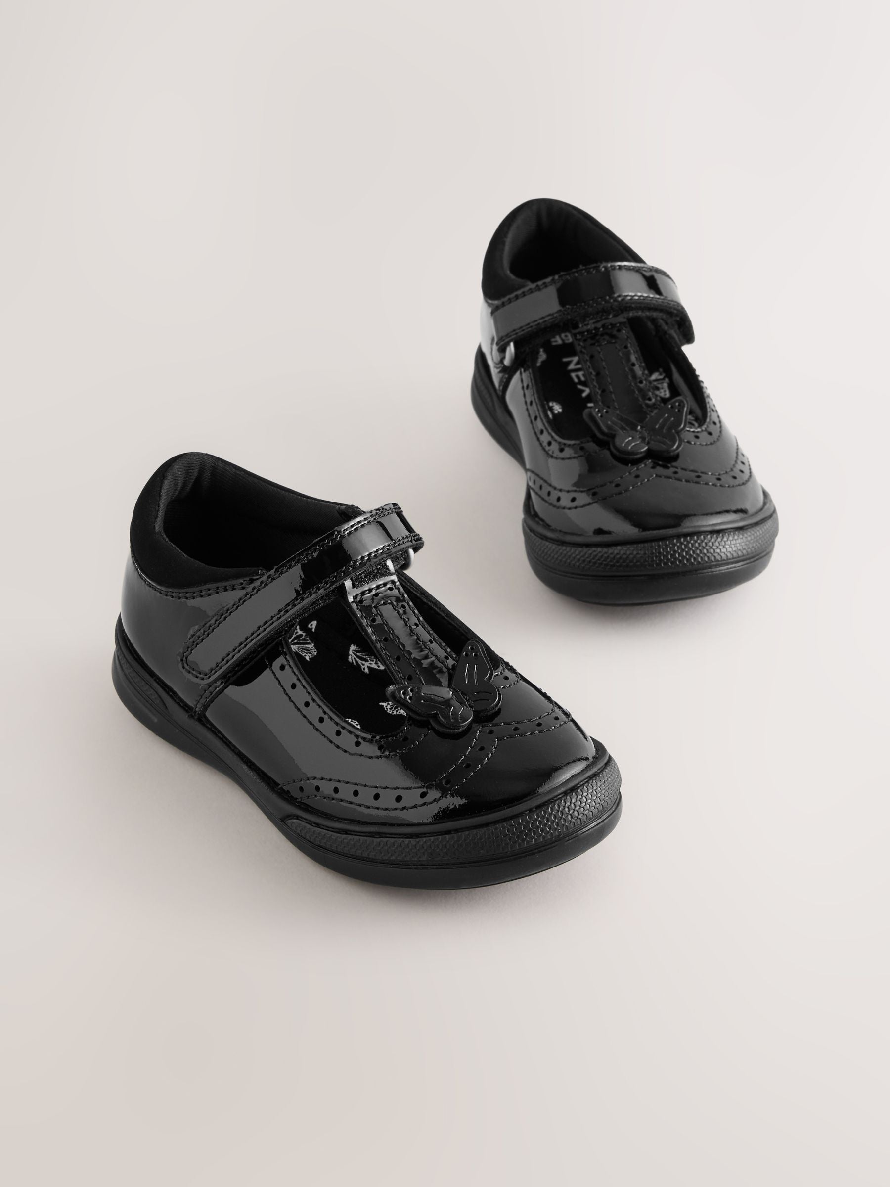 Black Patent Leather Butterfly T-Bar School Shoes image 1