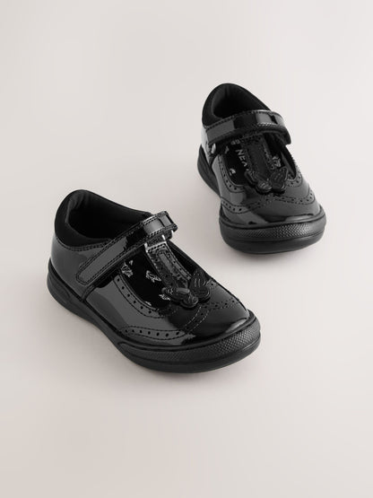 Black Patent Leather Butterfly T-Bar School Shoes image 1