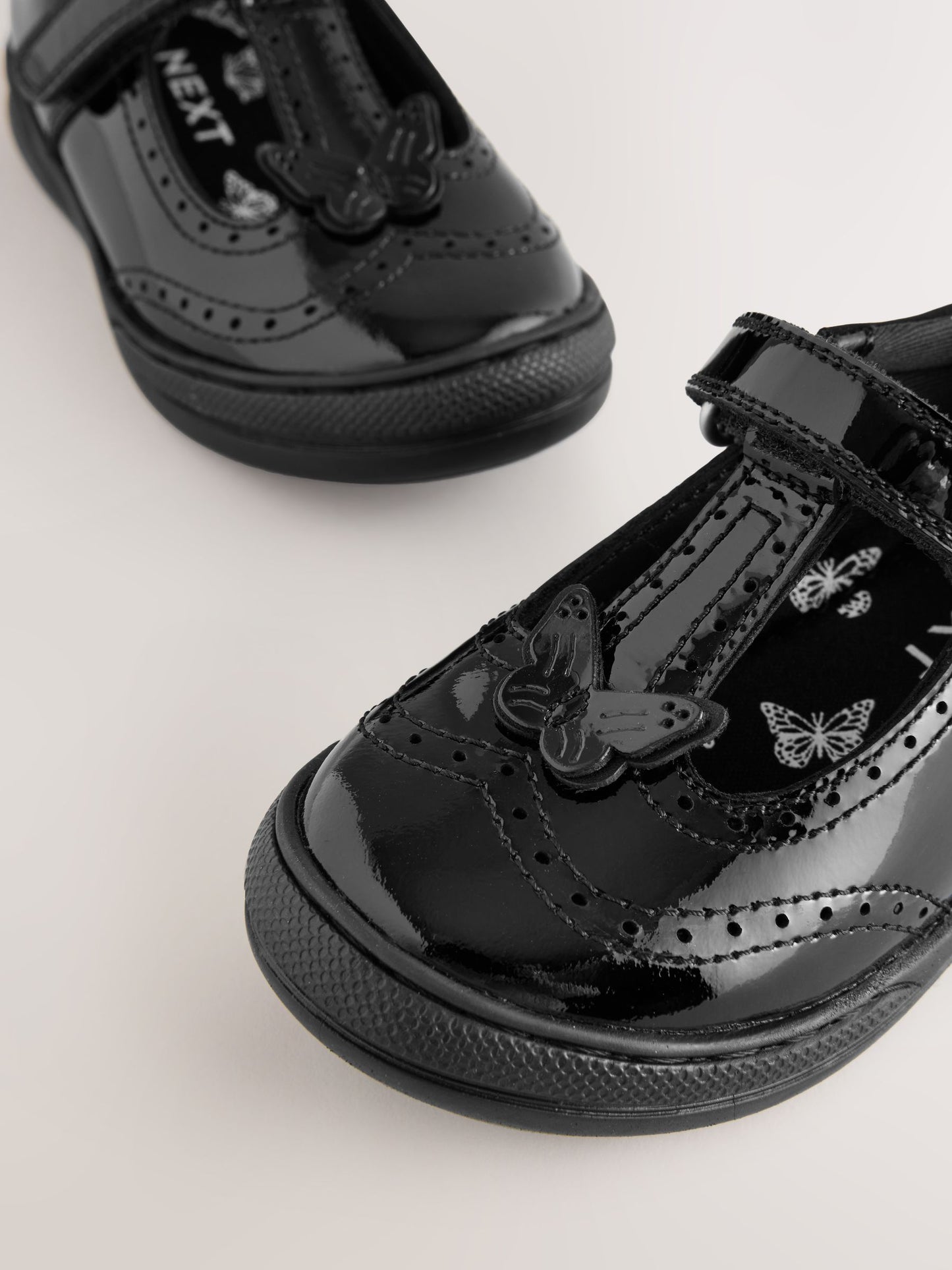 Black Patent Leather Butterfly T-Bar School Shoes image 4